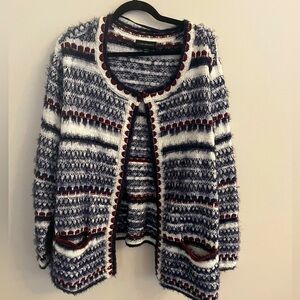 Lane Bryant Eyelash Open Front Cardigan with pockets 22 24 blue cream red EUC
